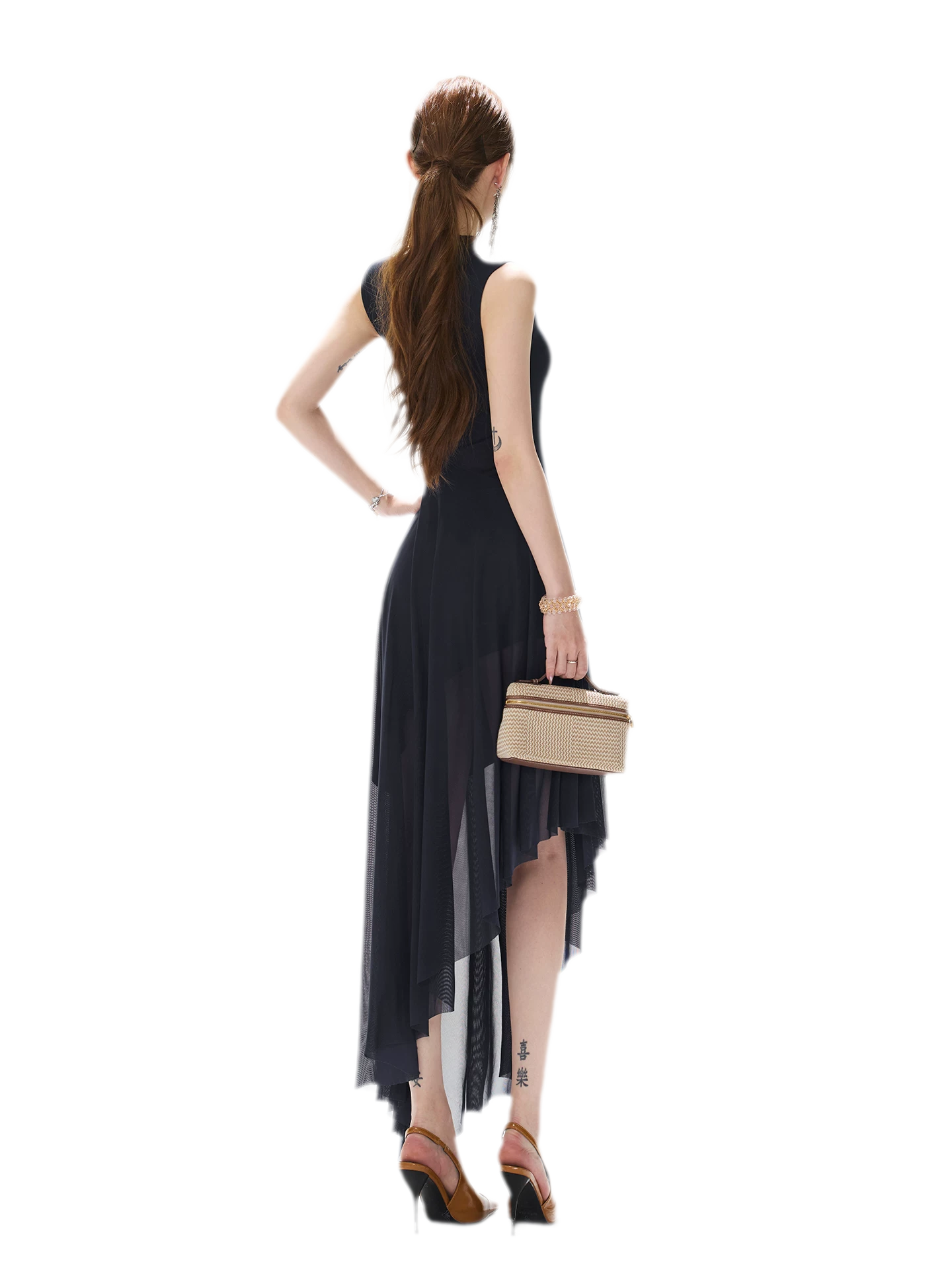 Mesh Splice Midi Dress