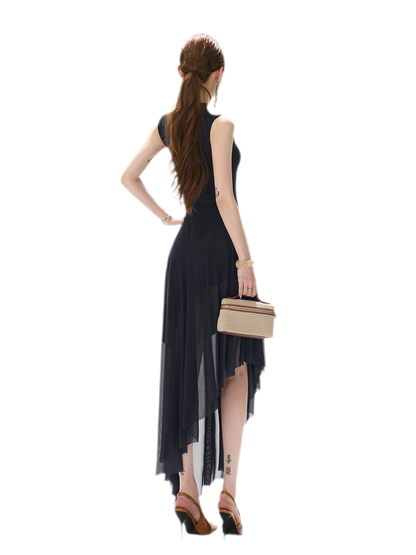 Mesh Splice Midi Dress