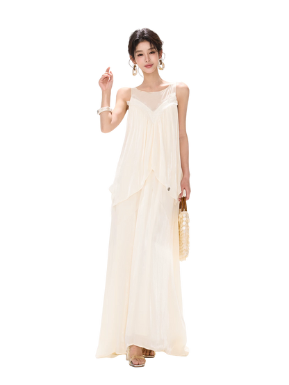 Sleeveless Mesh Ruffle Long Dress