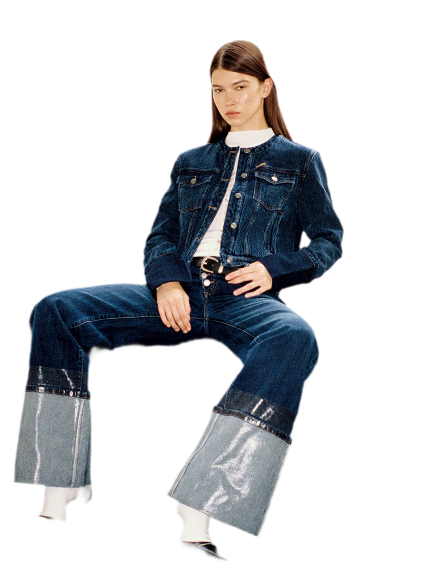 Washed Asymmetric Flare Jeans