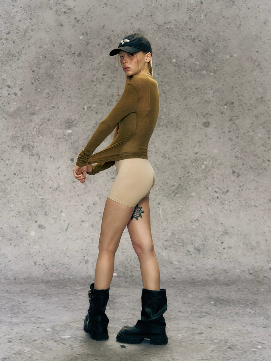 Asymmetric Ruched Long Sleeve Top
