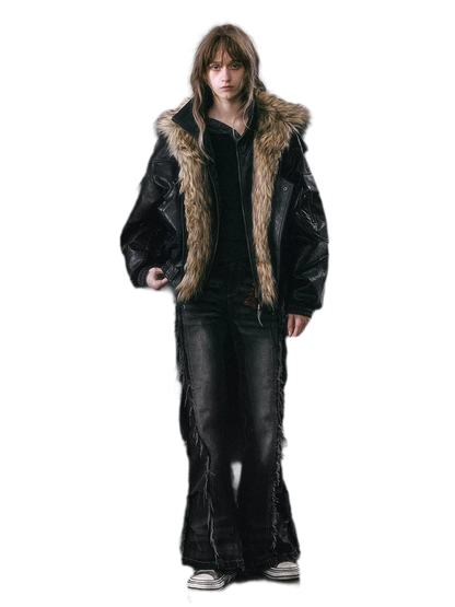 Detachable Fur Collar Flight Jacket