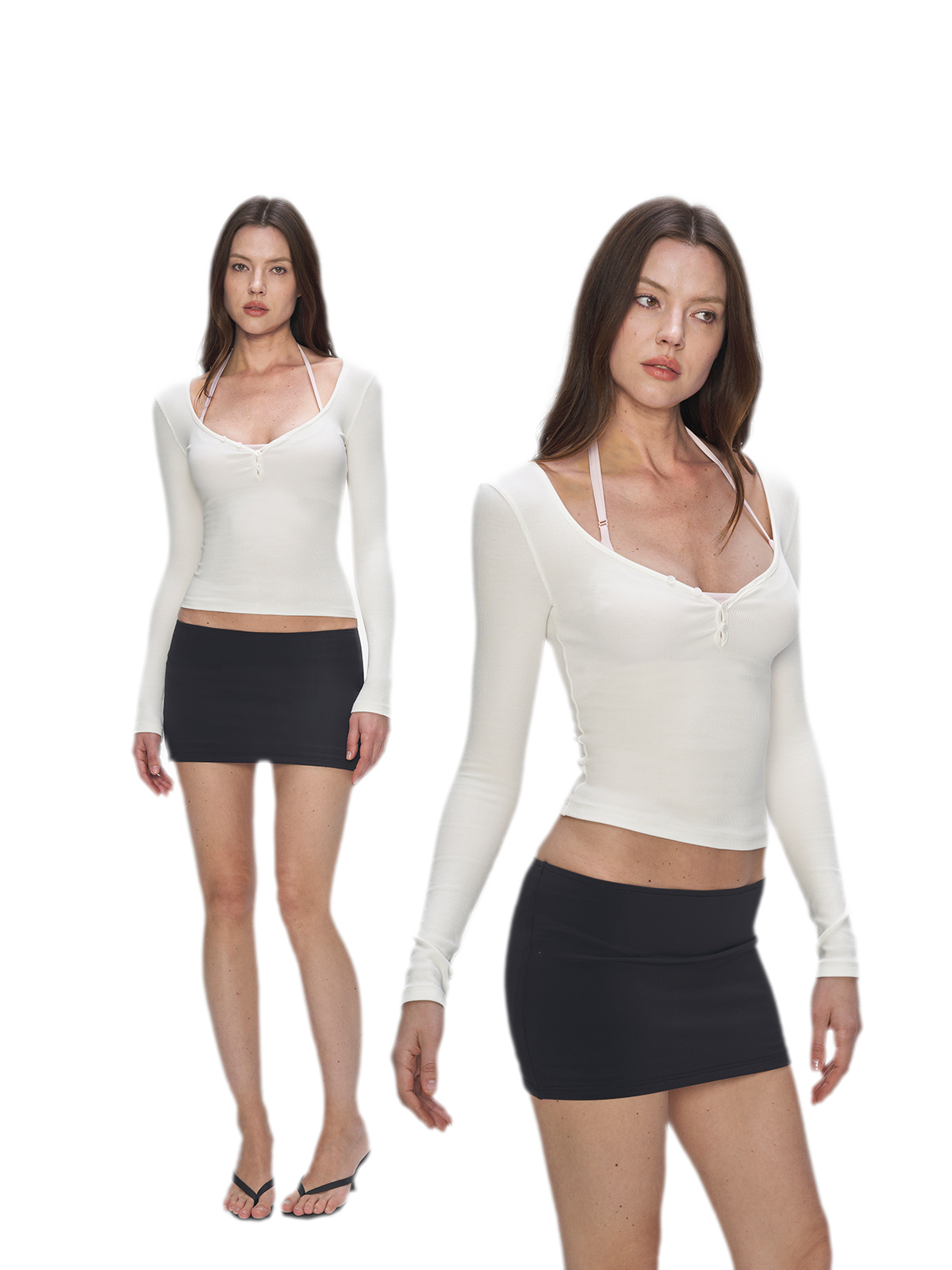 Ribbed V-Neck Button Top