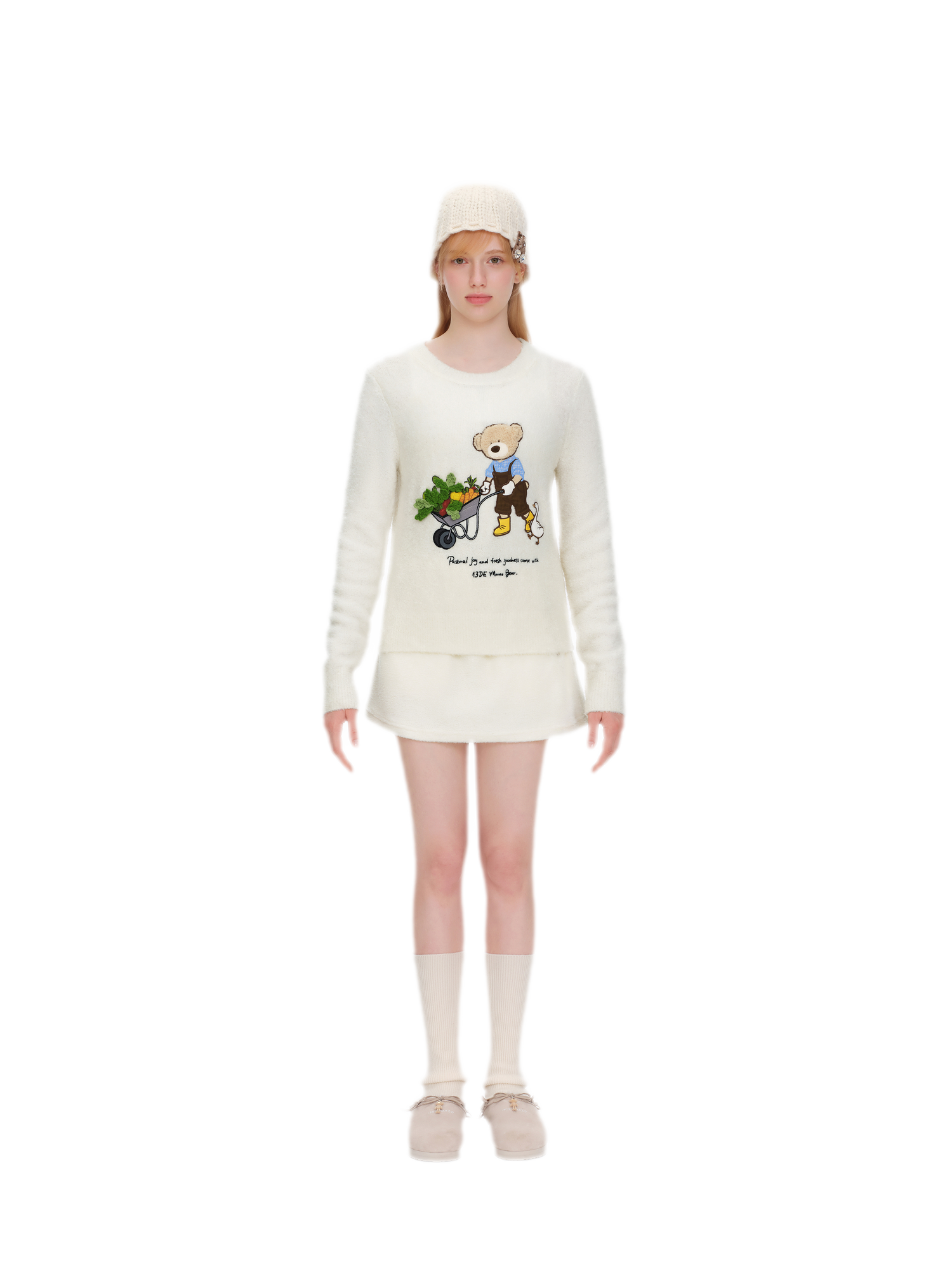 Fuzzy Appliqué Pullover Sweater