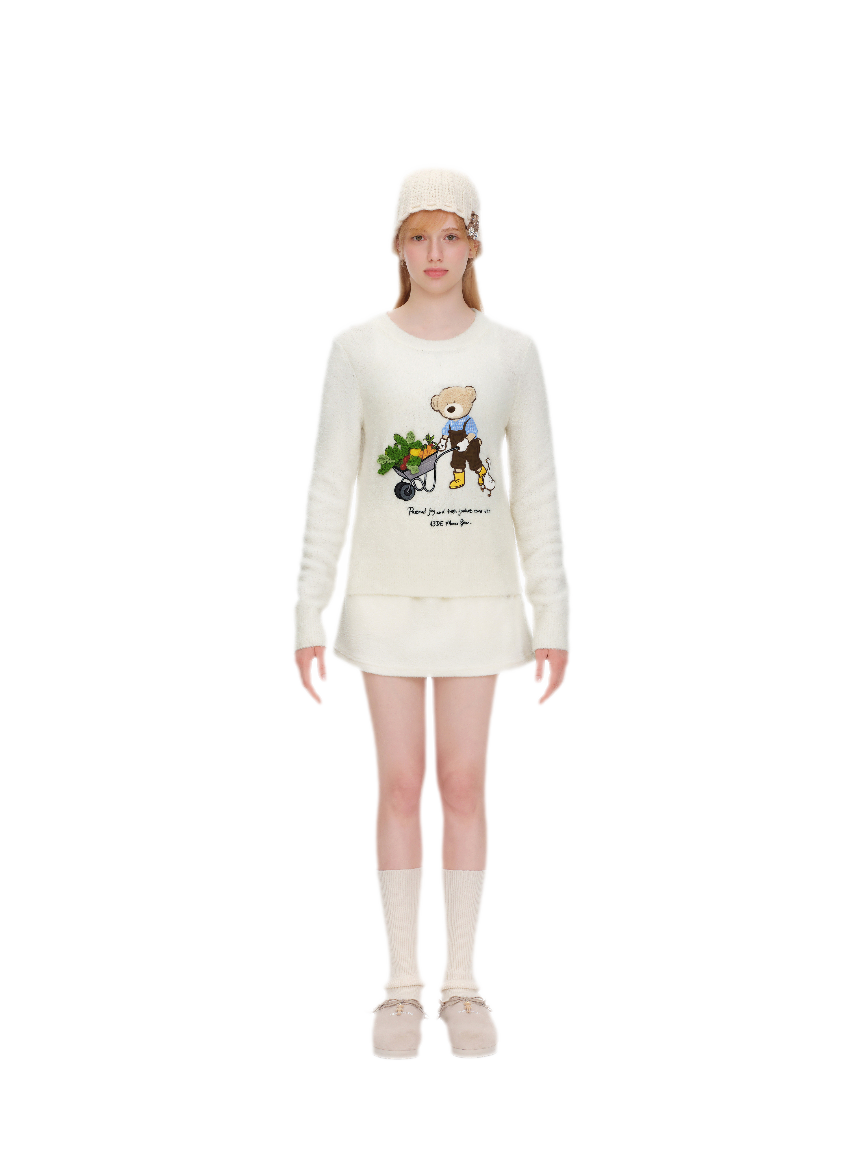 Fuzzy Appliqué Pullover Sweater