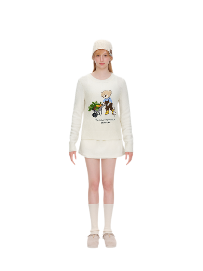 Fuzzy Appliqué Pullover Sweater