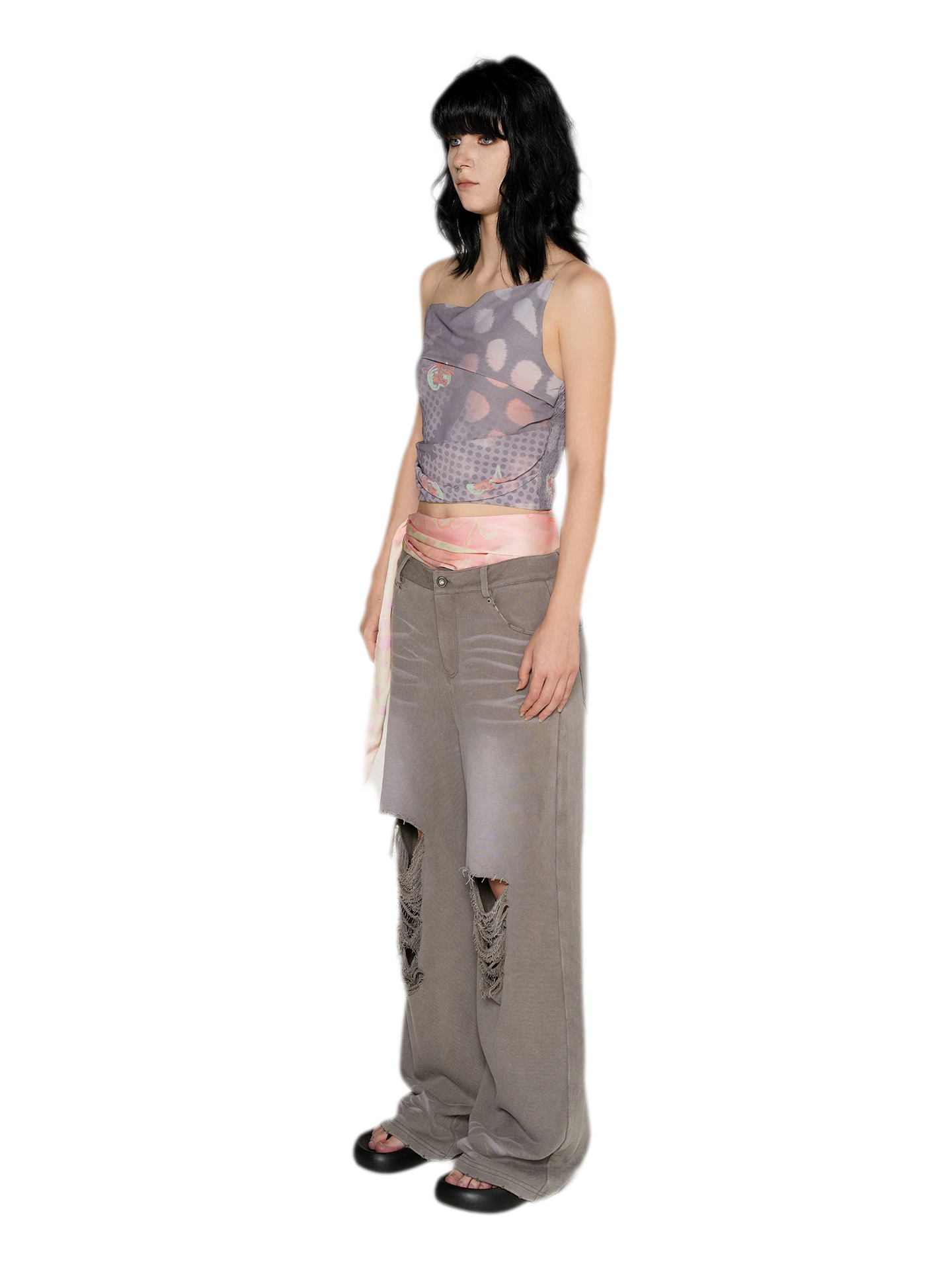 Washed Distressed Straight Pants