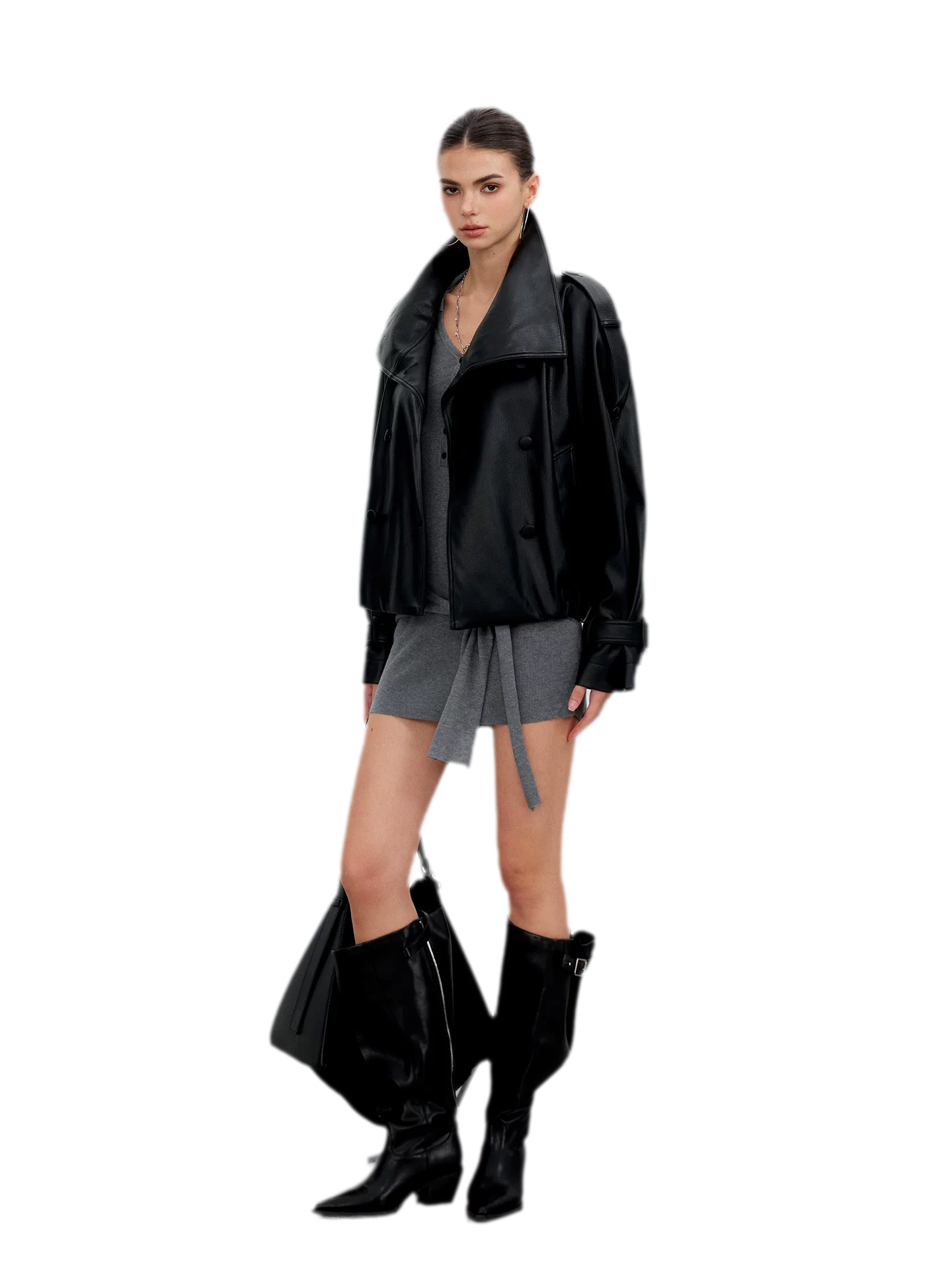 Matte Oversized Faux-Leather Jacket