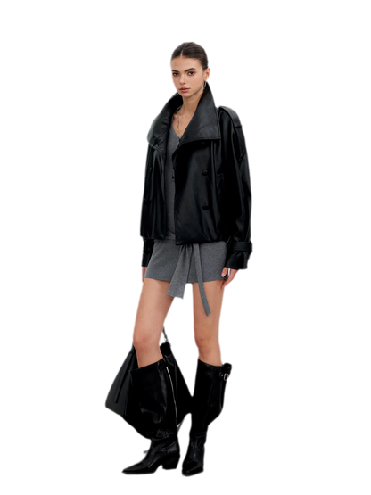 Matte Oversized Faux-Leather Jacket
