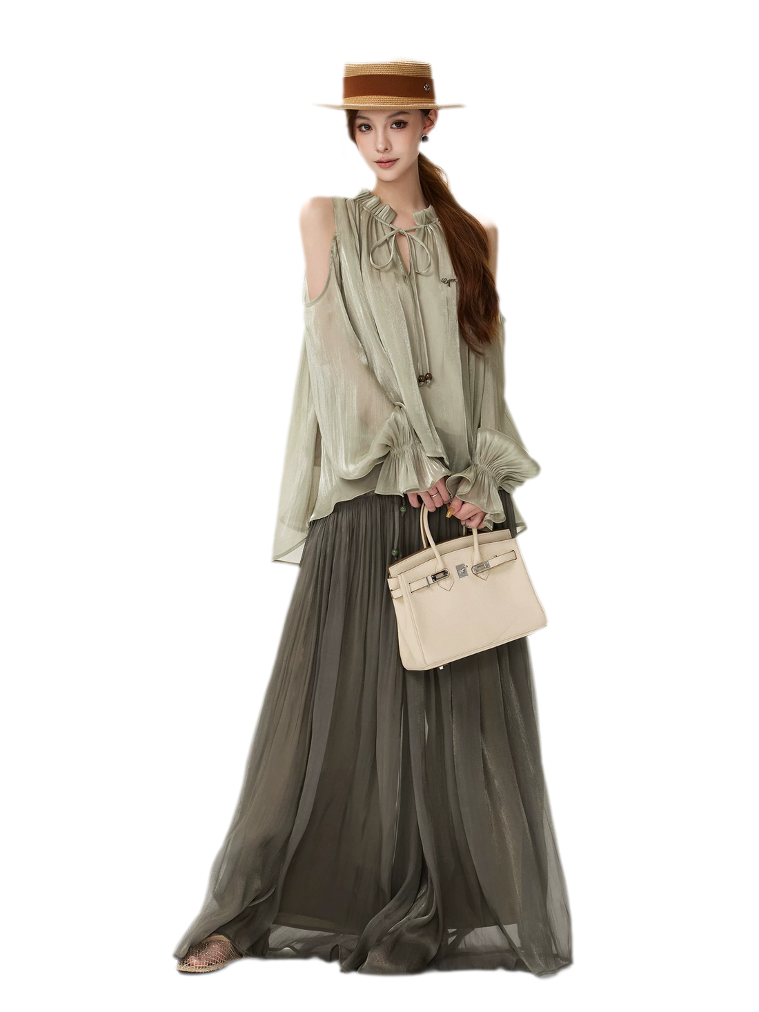 Shimmering Ruffle Cold-Shoulder Blouse