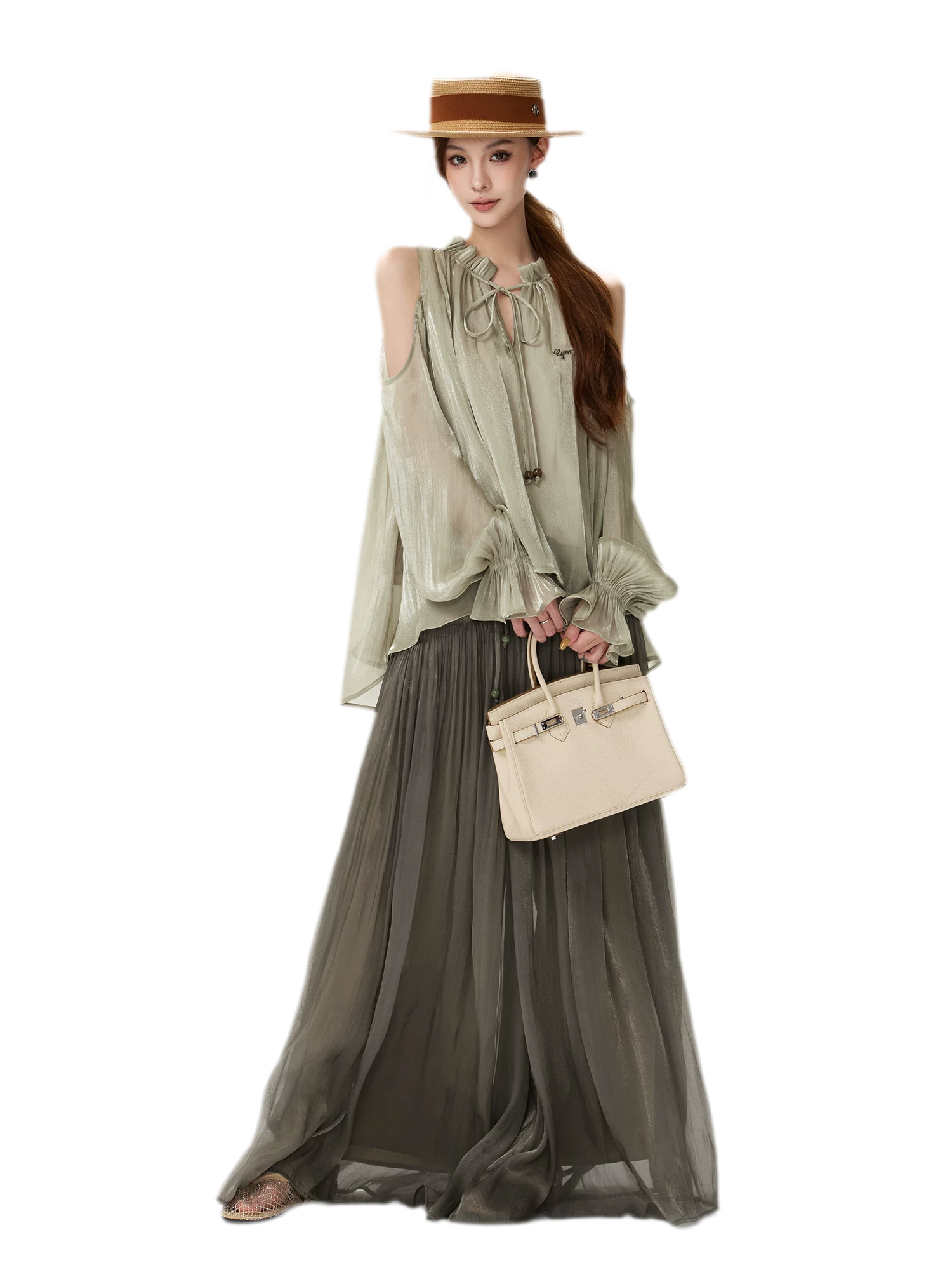Shimmering Ruffle Cold-Shoulder Blouse