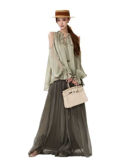 Shimmering Ruffle Cold-Shoulder Blouse