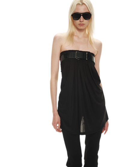 Tencel Lyocell Strapless Waist-Accentuated Top with Belt