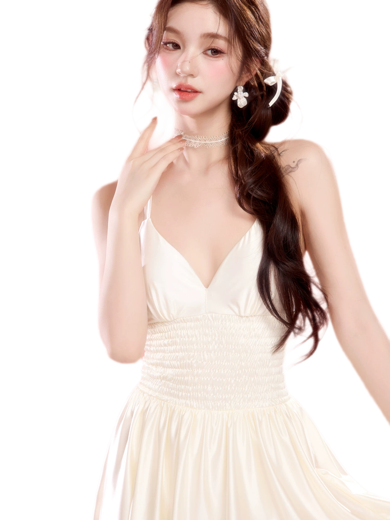 V-Neck Ruched Swim Dress