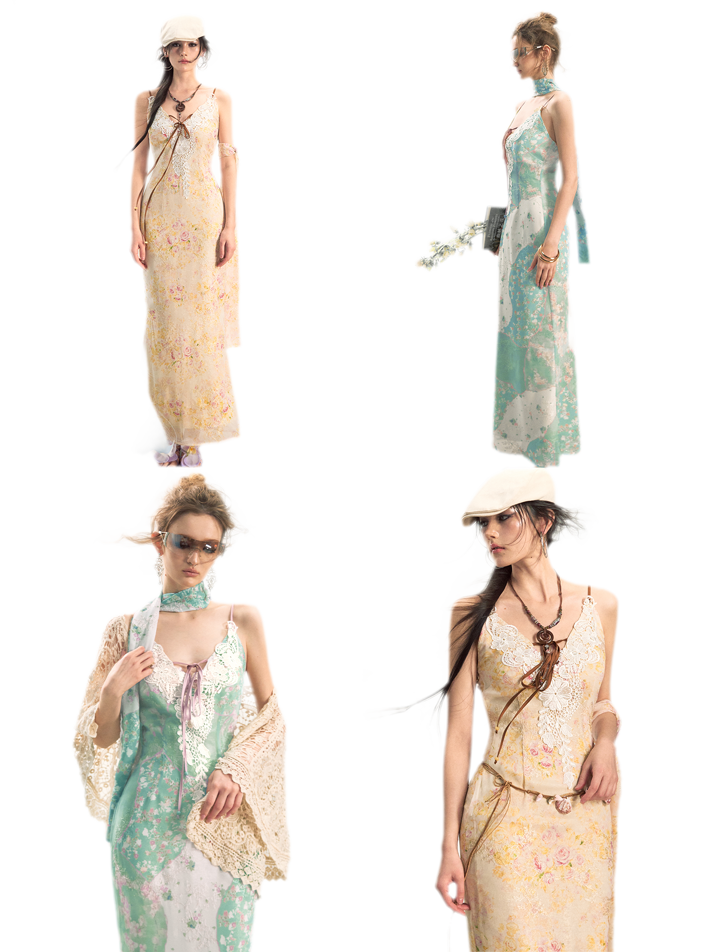 Iris Floral Lace Trim Vintage Dress