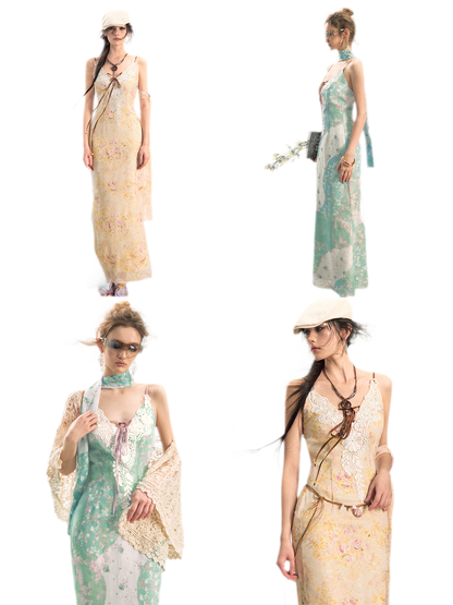 Iris Floral Lace Trim Vintage Dress