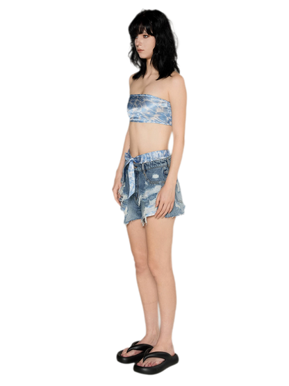 Wave Trim Denim Shorts