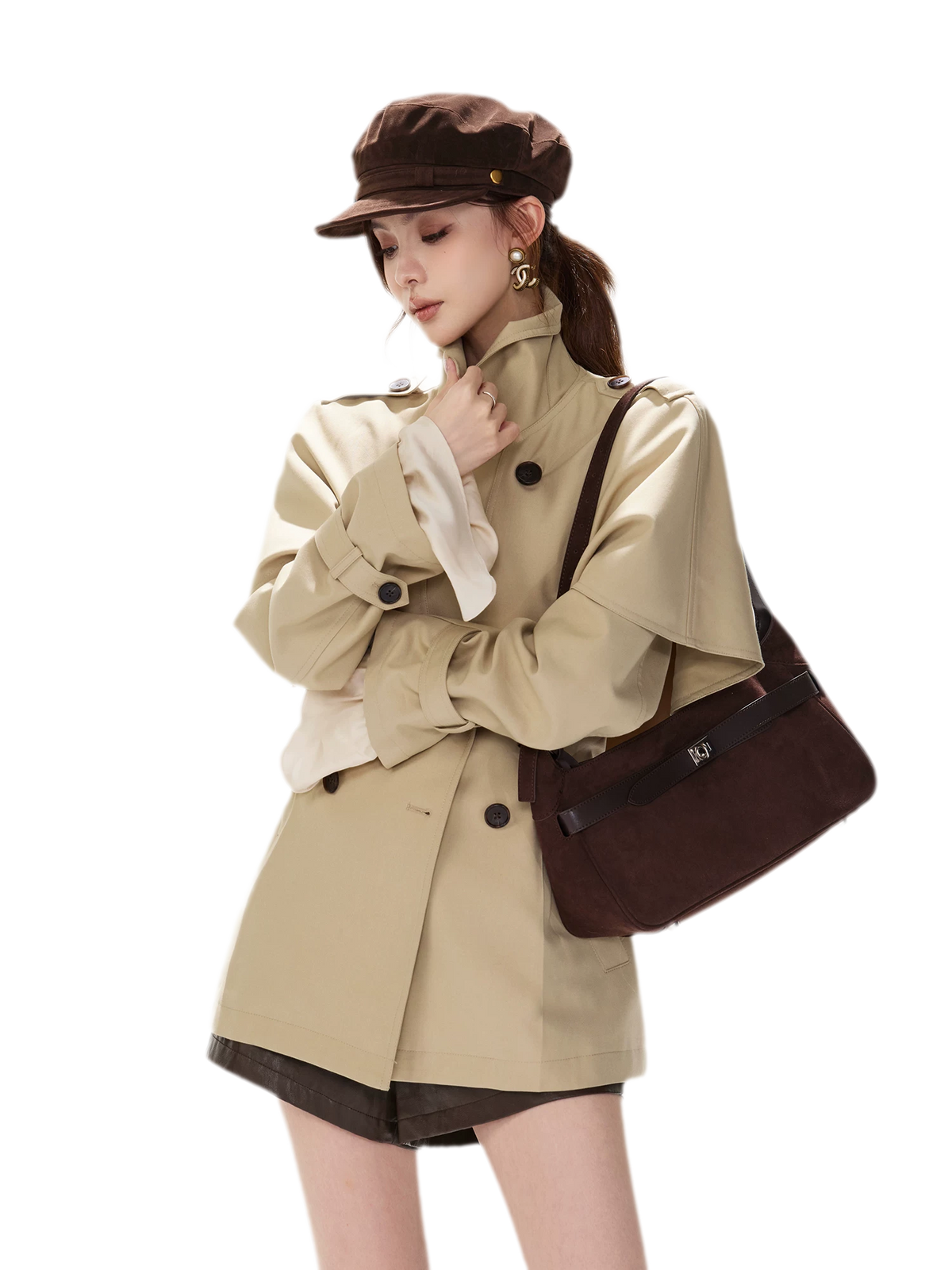 Áo khoác trench cape vải twill