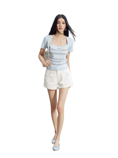 Embroidered Denim Shorts