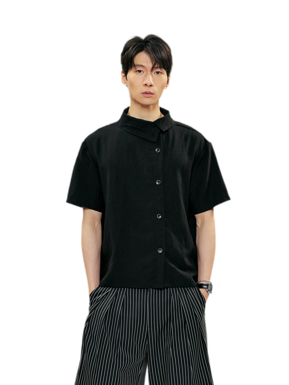 Lyocell Linen Stand Collar Shirt