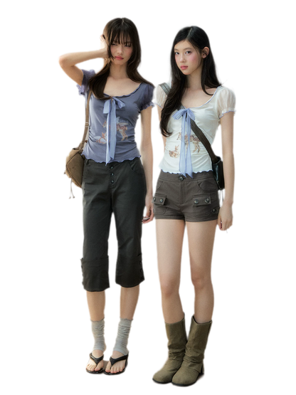Vintage Turn-Up Cropped Pants