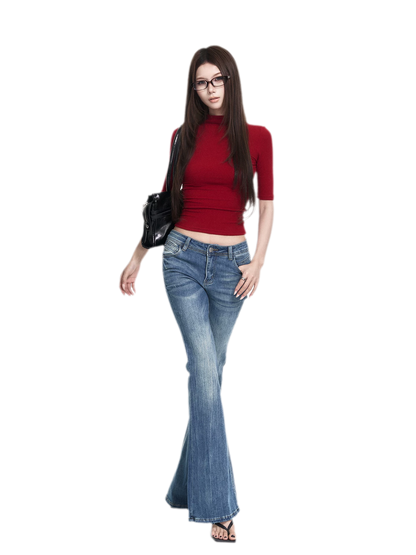 Red Mock Neck Tee
