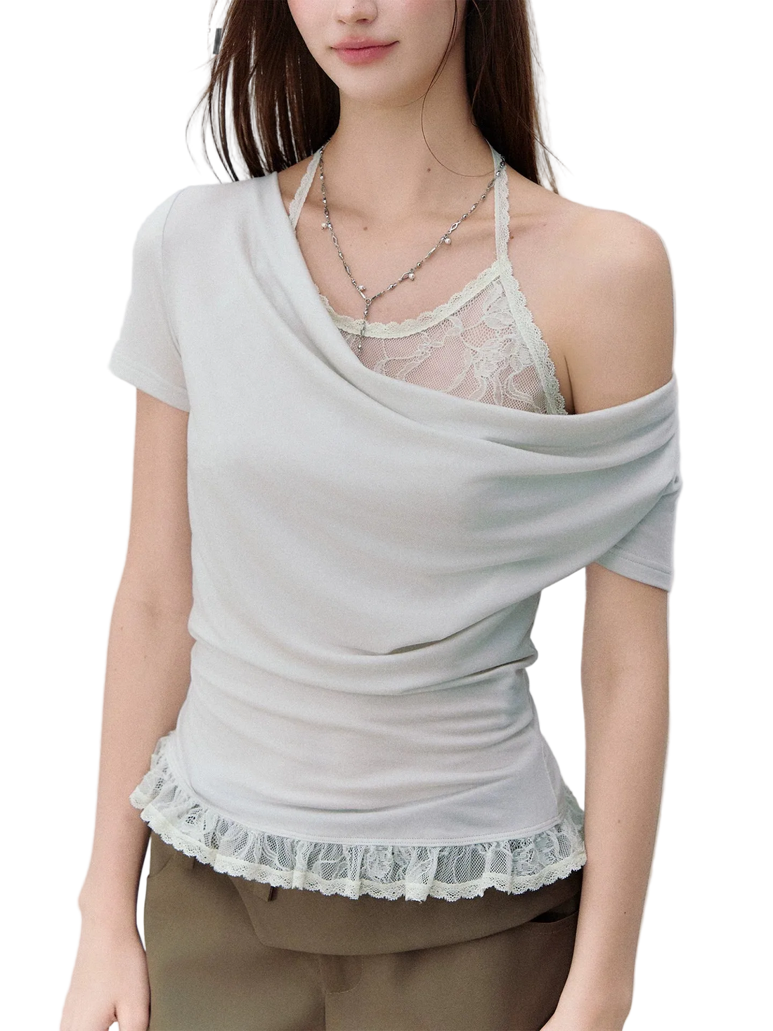 Ballet White Lace Halter Neck T-shirt