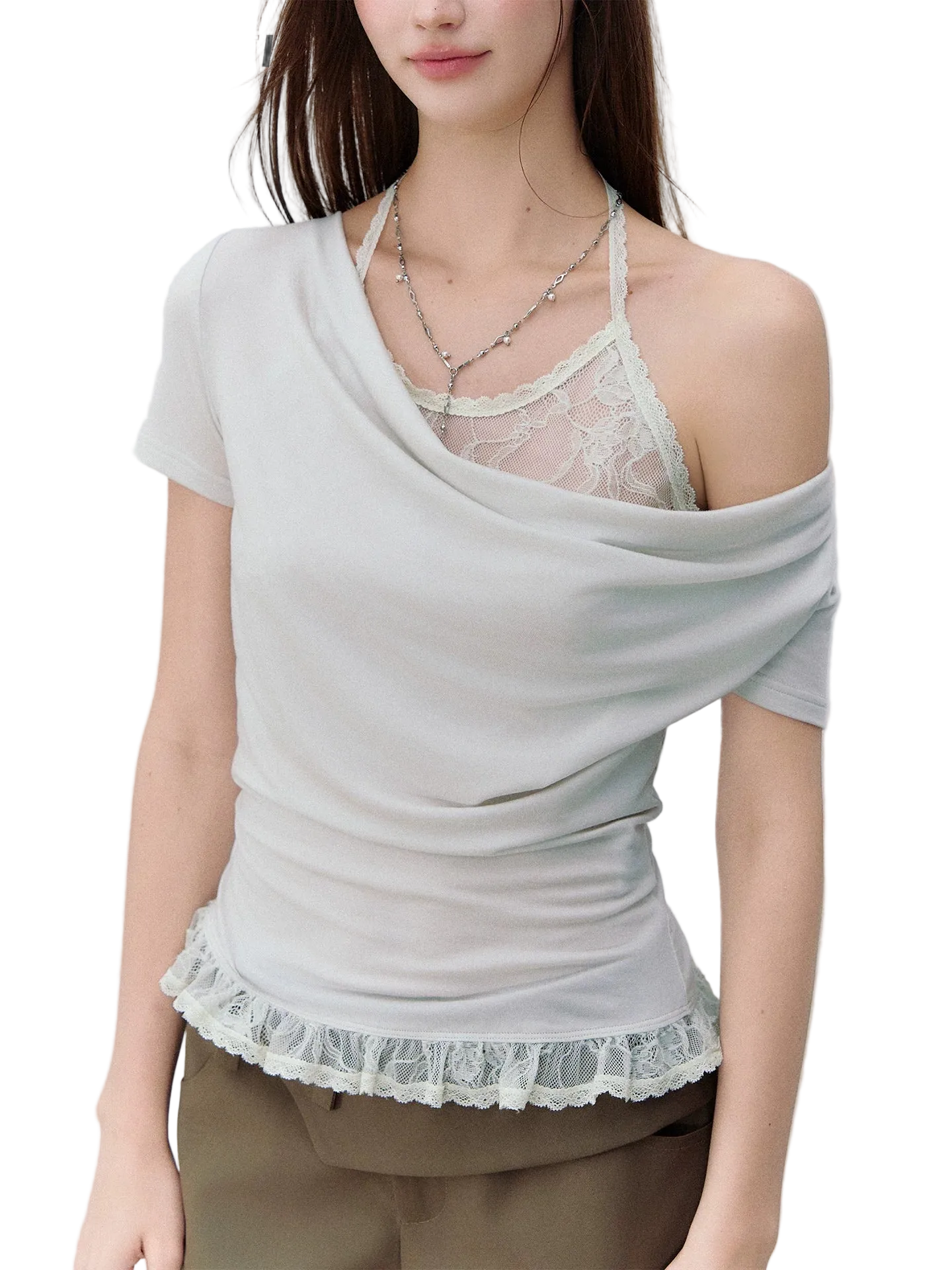 Ballet White Lace Halter Neck T-shirt