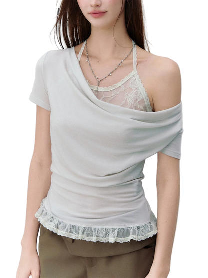 Ballet White Lace Halter Neck T-shirt