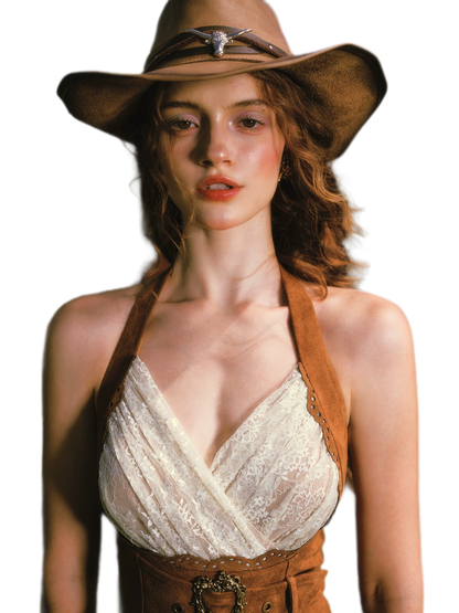 Laser-Cut Suede Lace Dress