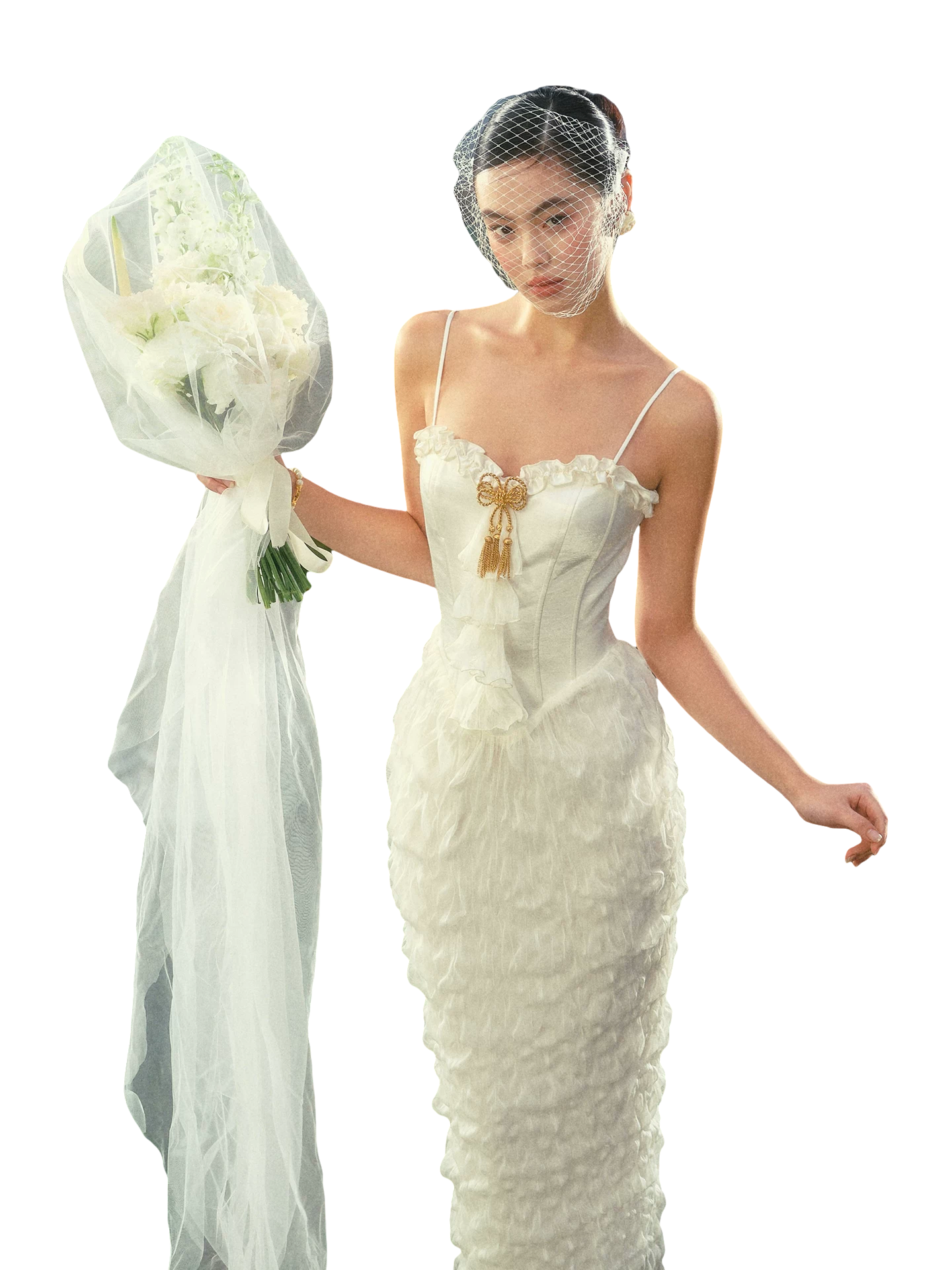Pure White French Vintage Fishtail Dress