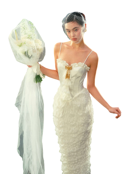 Pure White French Vintage Fishtail Dress