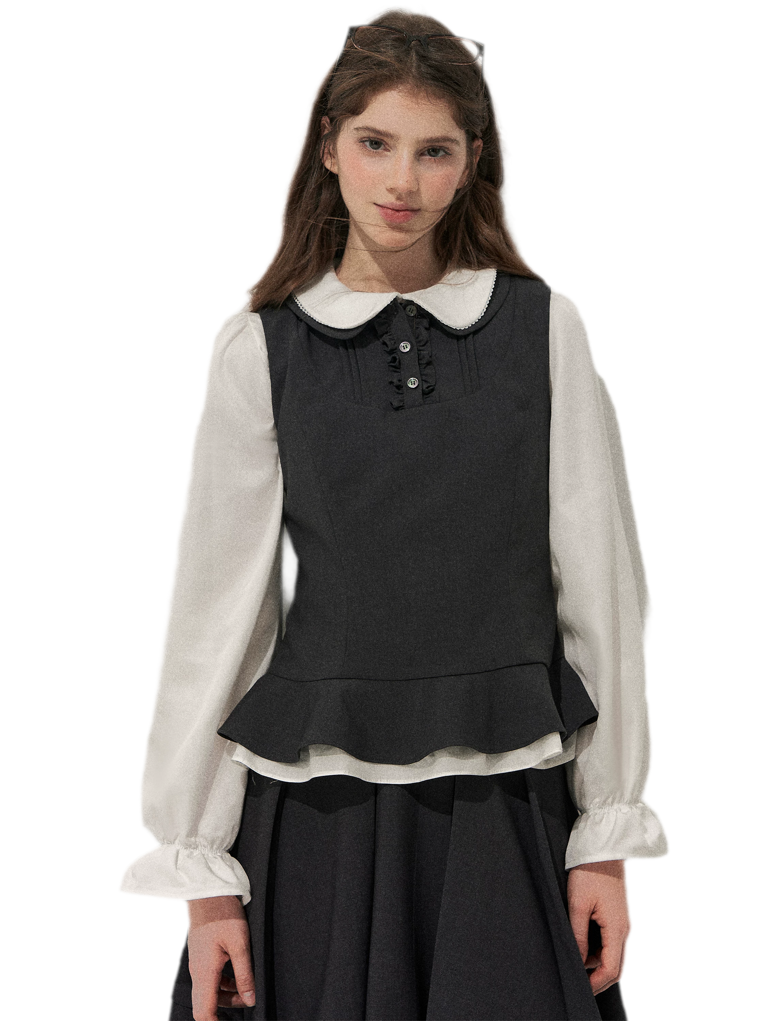 Textured Pleated Vest Skirt Set