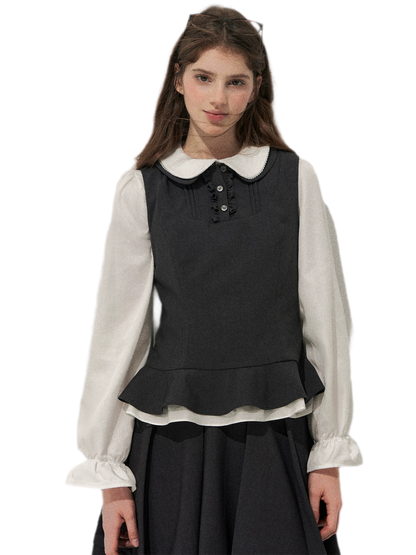 Textured Pleated Vest Skirt Set