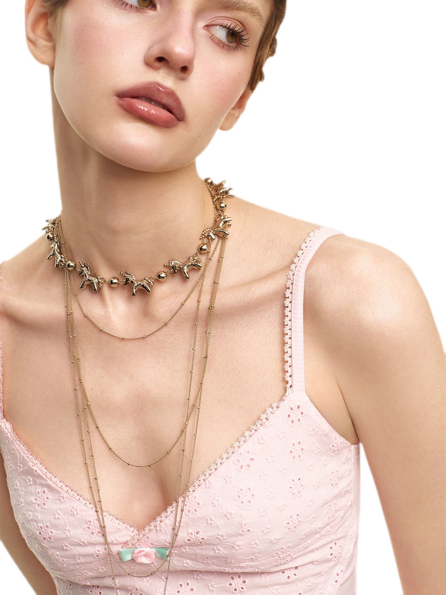 Embossed Pony Clavicle Necklace