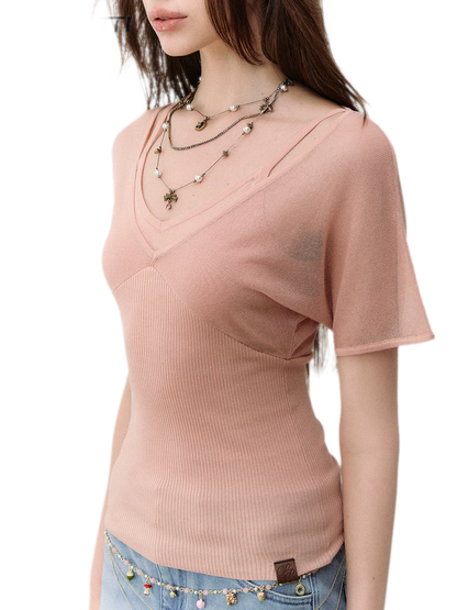 Layered Ribbed V-Neck Tee