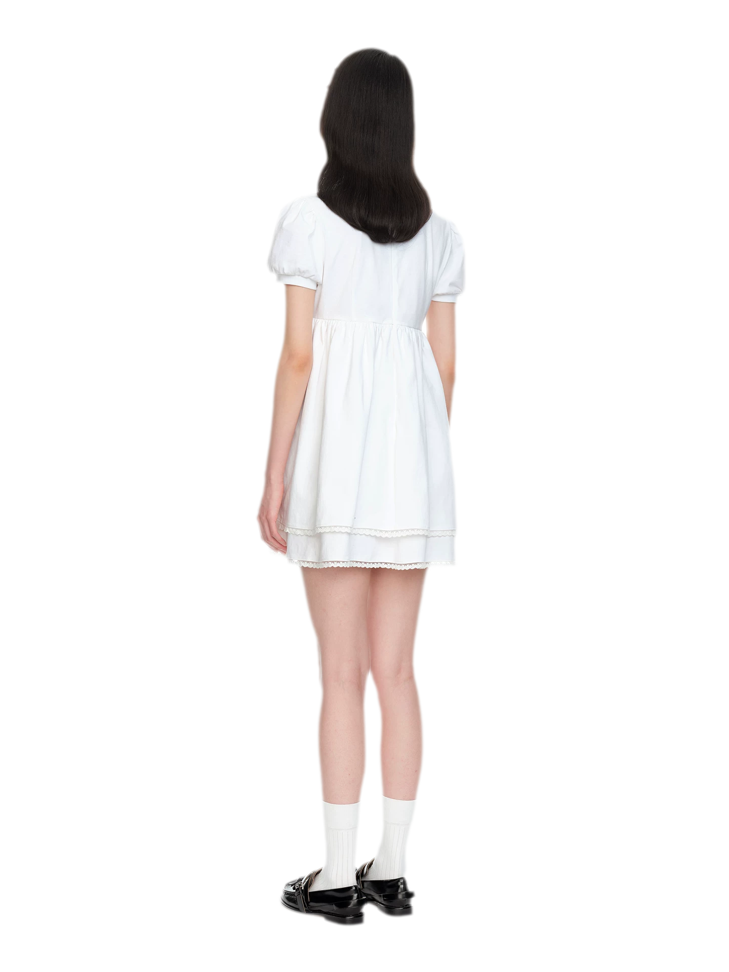 Cotton Puff Sleeve Bow Dress