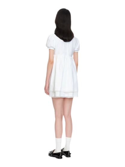 Cotton Puff Sleeve Bow Dress