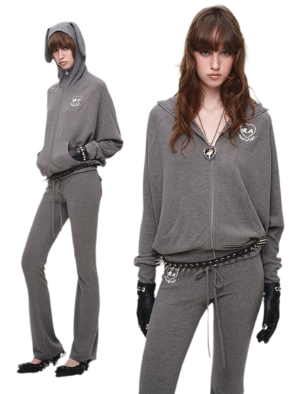 Brushed Knit Batwing Hoodie Set