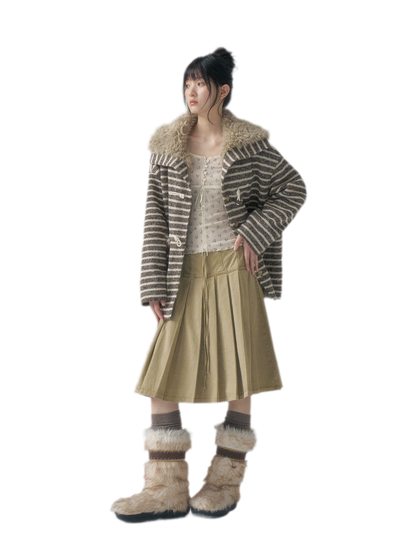 Striped Oversized Toggle Coat