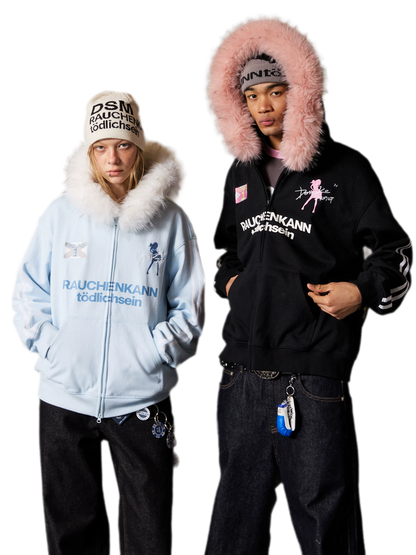 Fur Trim Oversized Zip Hoodie