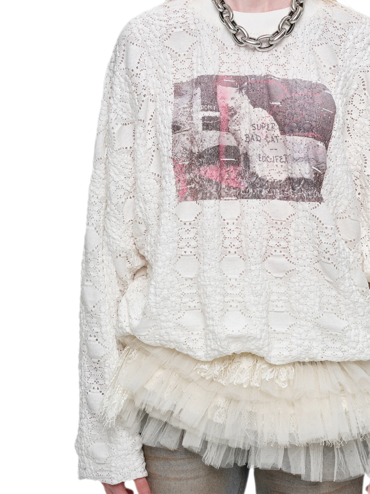Distressed Cat Graphic Sweatshirt