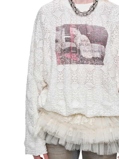 Distressed Cat Graphic Sweatshirt