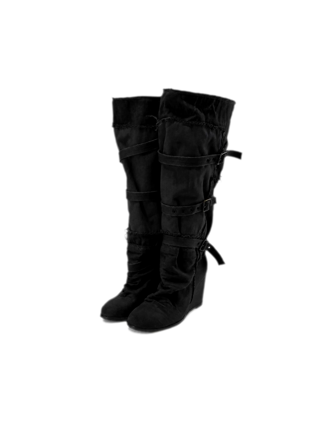 Distressed Pleated Wedge Boots