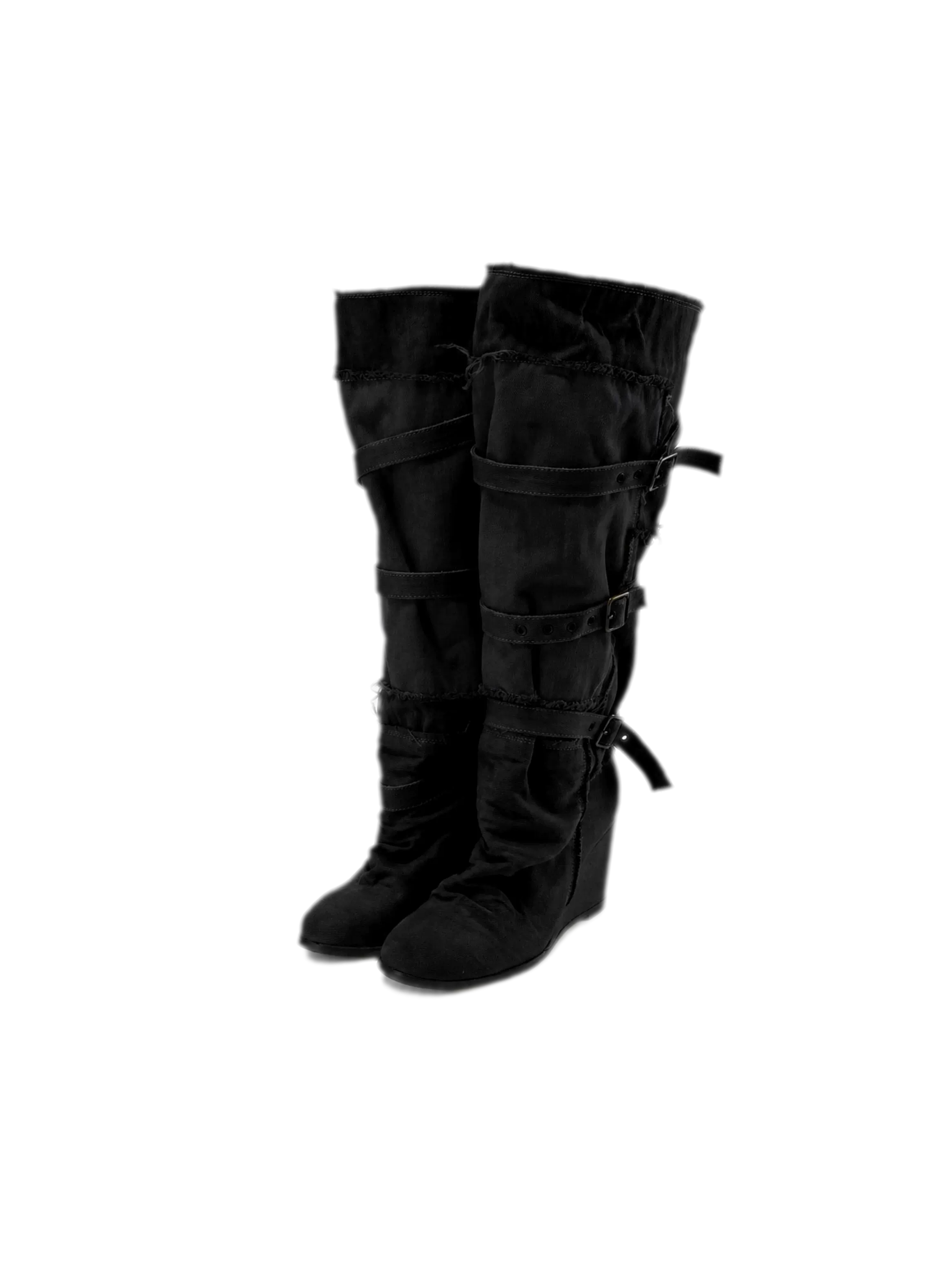 Distressed Pleated Wedge Boots