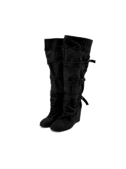 Distressed Pleated Wedge Boots