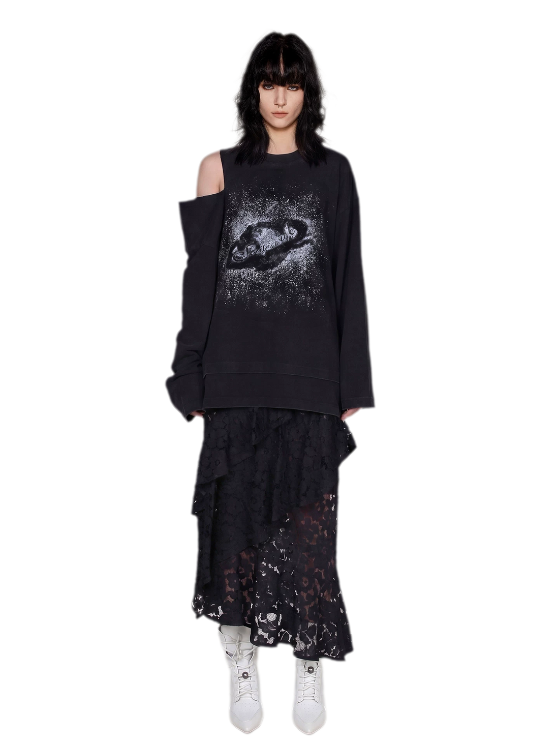 Spray-Dyed Lace Asymmetric Skirt