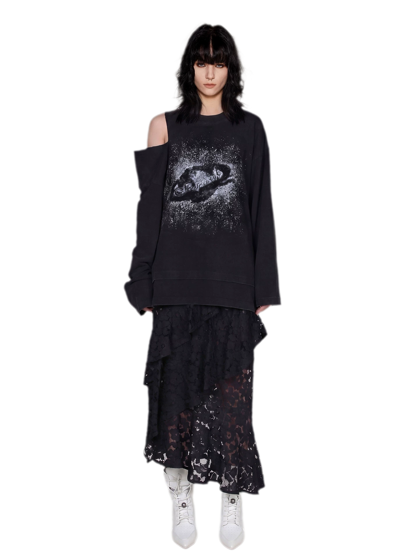 Spray-Dyed Lace Asymmetric Skirt