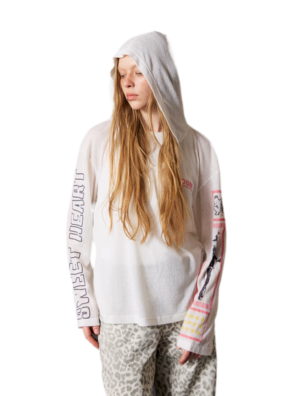 Printed Rib-Knit Hooded Cover-Up