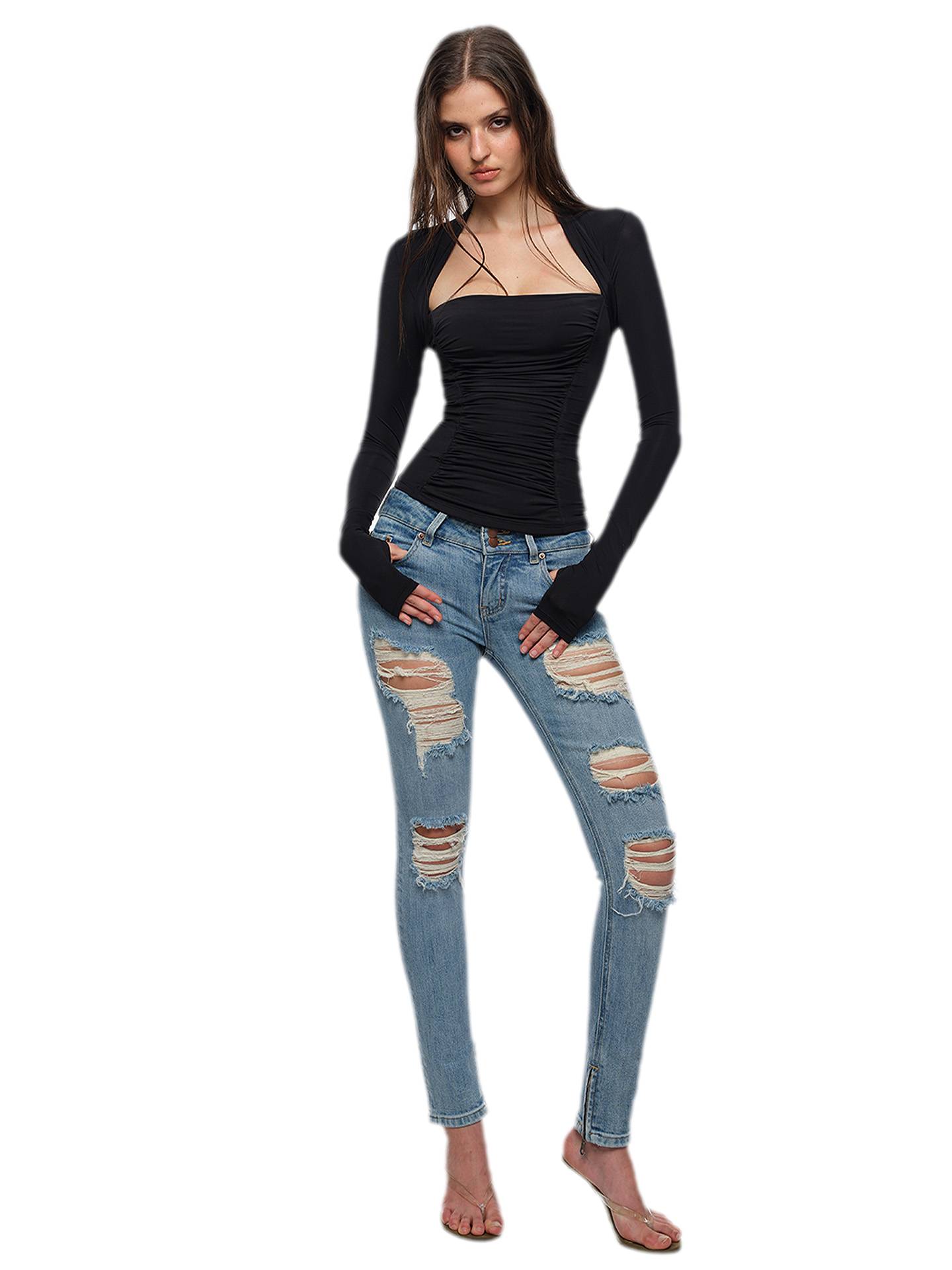 Ruched Sculpted Long-Sleeve Top